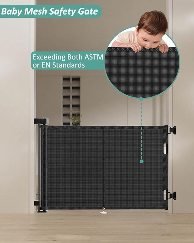 50 inch Retractable Baby Gates 42 inch Tall, Retractable Gate with Reinforced Strip Design to Prevent Crawling Through, Retractable Dog Gate for Stairs, Doorways, Hallways