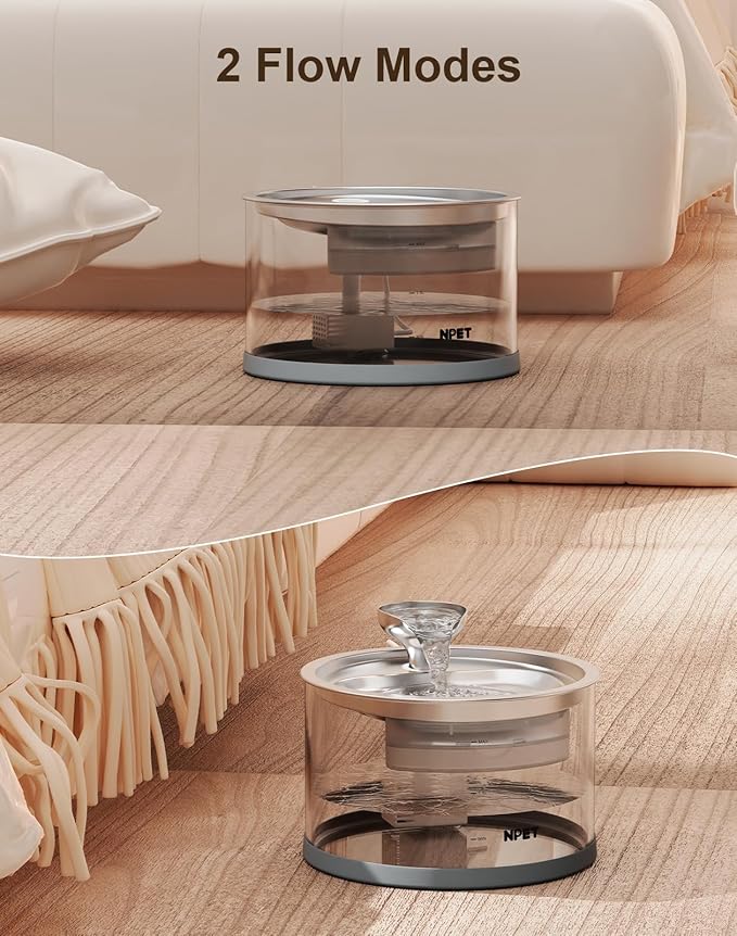 NPET N280 Cat Water Fountain Glass, 95oz/2.8L Automatic Pet Fountain Dog Stainless Steel Tray, Water Dispenser for Cats, Dogs, Multiple Pets (Water Fountain + 1 Filters)