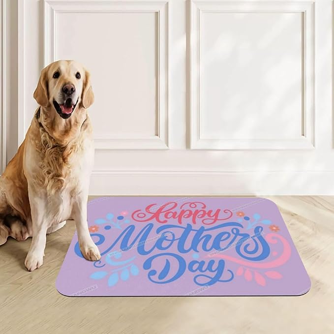 Dog Food Mat for Floors Absorbent Quick Drying Happy Mother's Day Floral Gift for Mom O Pet Cat Food Mat Easy-to-Clean Pet Feeding Mats Dog Bowl Mats 24x16In