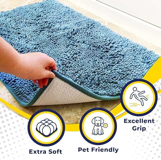 Muddy Mat® | Super Absorbent Door Mat Indoor, Microfiber Quick Dry Chenille Entryway Rug, Non-Slip Front Door Mat, Indoor Mats for Entryway, Machine Washable Pet Rug, Sky Blue 48"x60"
