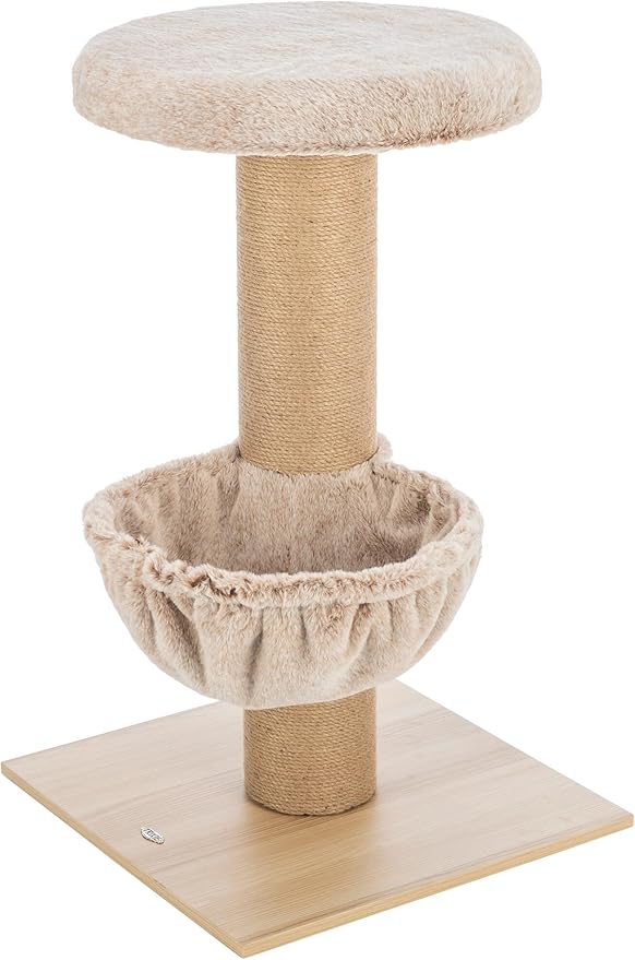 TRIXIE Mauricio Cat Tree – Cat Tower with Jute Posts, Cozy Bed & Large Platforms – Indoor Cat Furniture for Scratching & Climbing – Beige, 19.7" x 19.7" x 33.1"