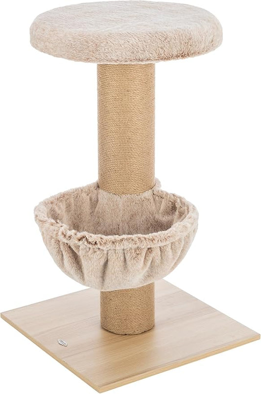 TRIXIE Mauricio Cat Tree – Cat Tower with Jute Posts, Cozy Bed & Large Platforms – Indoor Cat Furniture for Scratching & Climbing – Beige, 19.7" x 19.7" x 33.1"