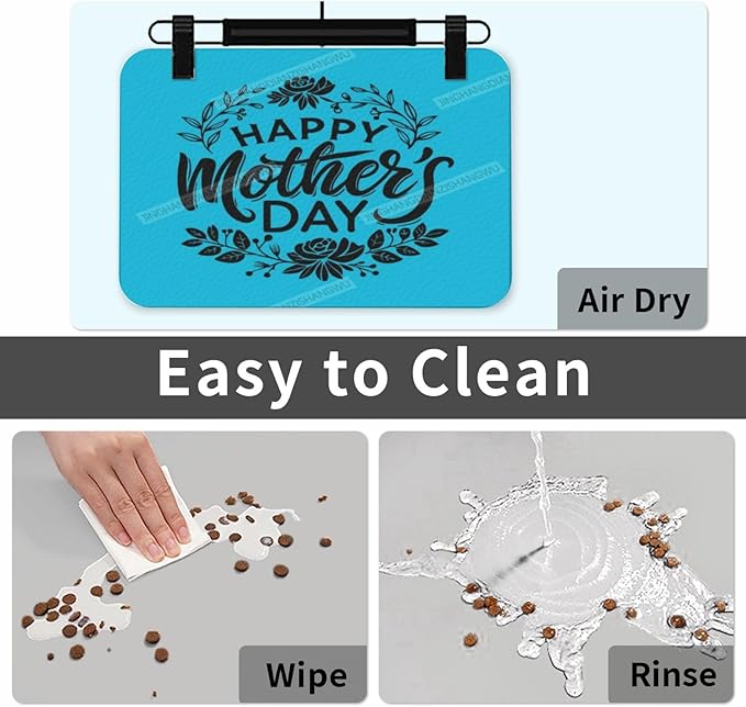 Dog Food Mat Happy Mother's Day Floral Gift for Mom Eq Absorbent Water Bowl Mats Cat Pet Feeding Placemats 24x16In