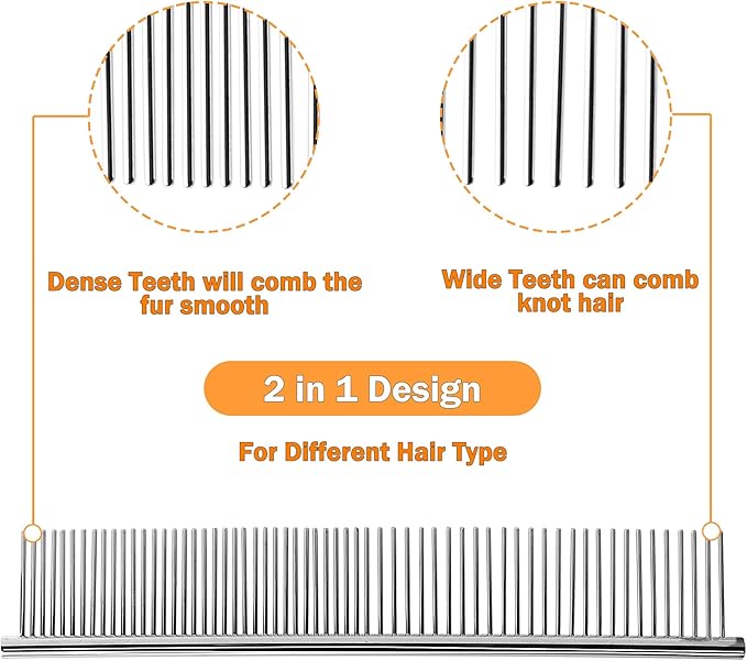 uxcell Metal Dog Comb with Rounded Teeth, 1 Pack Pet Hair Care Tool Dog Grooming Comb for Removing Tangles and Knots, Pet Comb for Long and Short Haired Dogs and Cats, 7.3IN