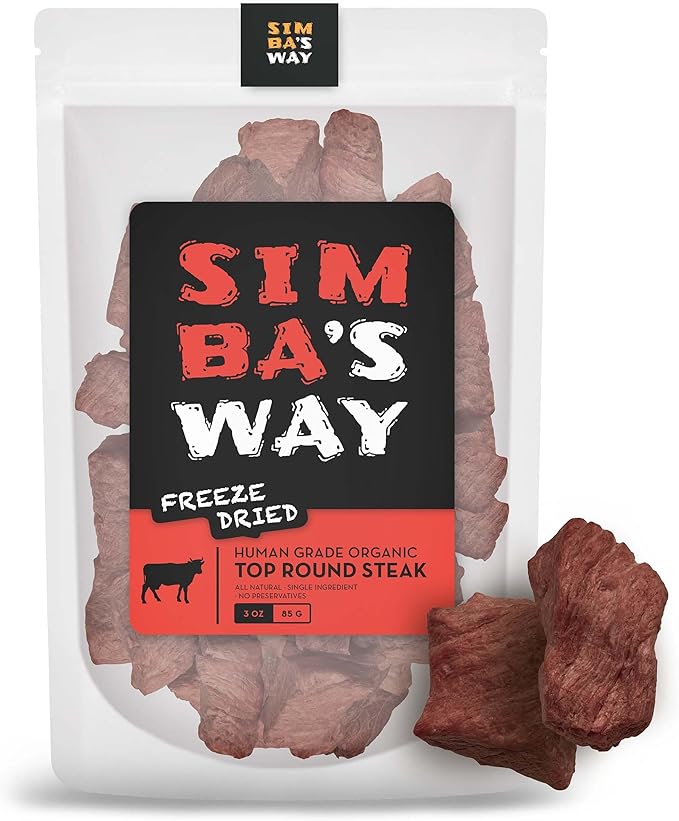 SIMBA'S WAY - Freeze Dried TOP Round Steak. Dog Treats, Organic Human Grade, Single Ingredient, All Natural, No Preservatives, Made in The USA, USDA Grade. [ 3 .oz ] [ 1 Pack ]