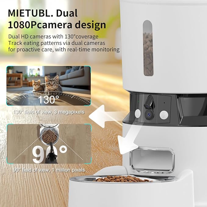Automatic Cat Feeders with 2 Cameras and App, 4L 1080P HD Timed Pet Feeder Smart Dog Food Dispenser 2-Way Audio for Cats/Small Dogs, Cat Food Dispenser with Night Vision/Motion Alerts, WiFi 2.4G/5G