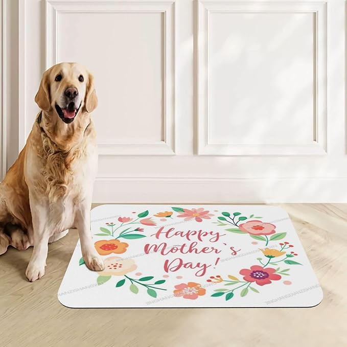 Pet Feeding Mat for Floors Waterproof Dog Mat for Food and Water Happy Mother's Day Floral Gift Mom Ld Absorbent Quick Dry Non Slip Mats Cat Bowls 18X12In
