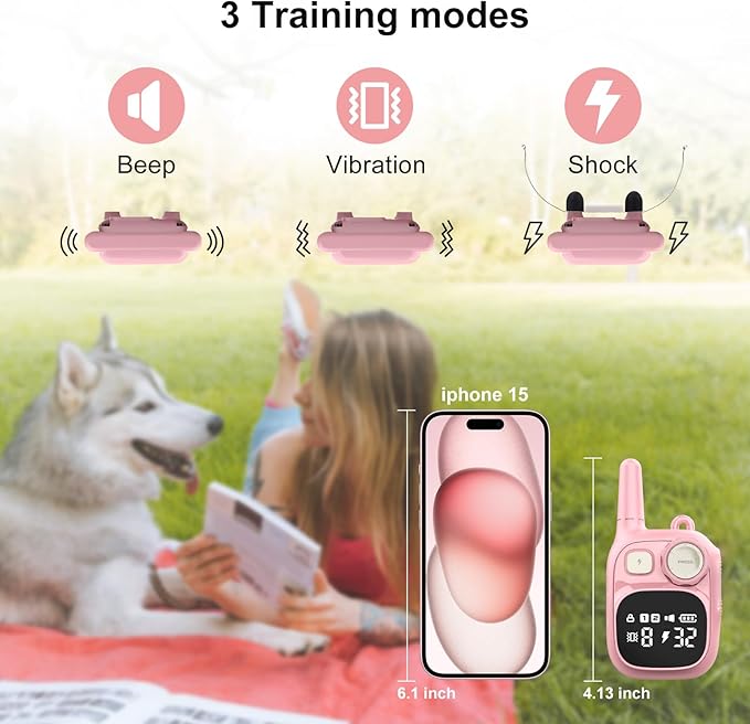 Dog Shock Collar with Remote Control 1800 FT, Adjustable Pink Electric Collar Rechargeable for 5–15lbs Small Dogs Puppy or 20-120 Pound Medium Large Dog, Safety Vibration Trainer