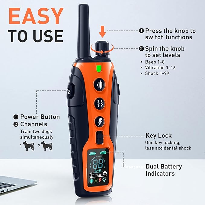 Dog Shock Collar 2 Dogs(15-150lbs) with Flashing Light for Night Walks,4000FT Dog Training Collar Adjustable Pitch Beep(1-8), Vibration(1-16), Safe Shock(1-99), and Keypad Lock