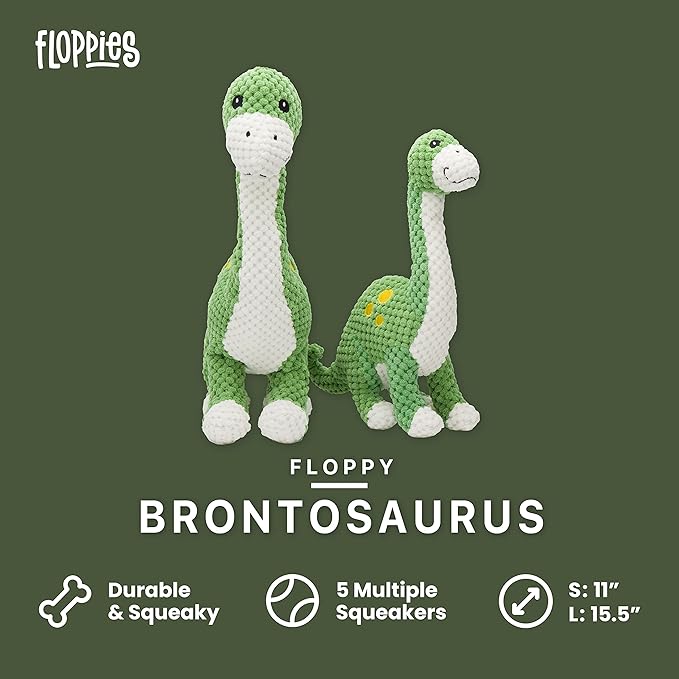 fabdog Floppies Plush Dog Toy - Cute & Durable Squeaky Dog Toys - Best Squeak Toy for Puppies and All Breeds | Ideal Pet Gift| Large Brontosaurus