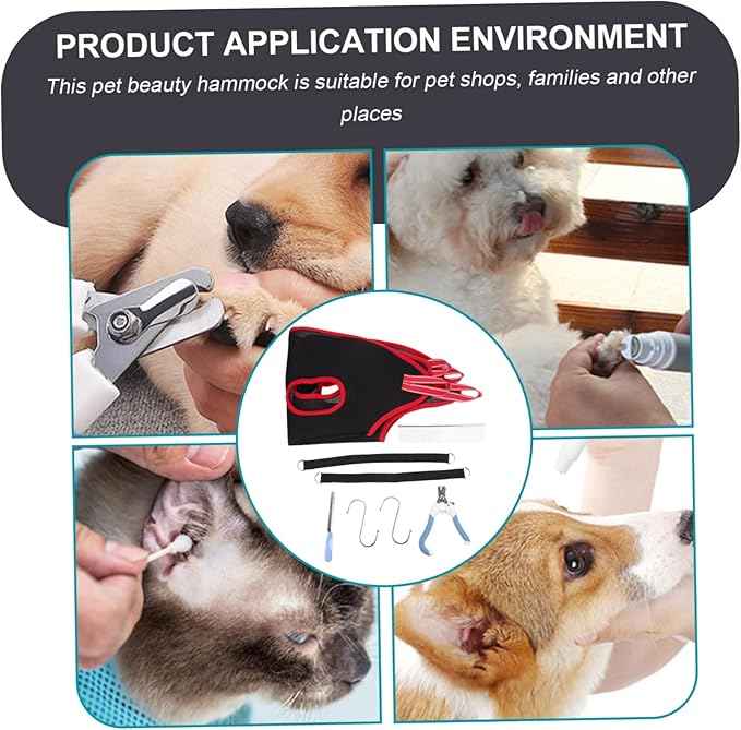 Happyyami 1 Set Pet Grooming Hammock Sling for Dog Cat Nail Trimming Includes Nail Clipper File Lightweight Durable Grooming Bag