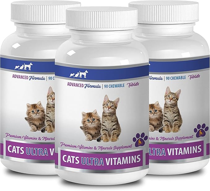 cat Immune System Support - Ultra Vitamins for Cats - Healthy Minerals and Vitamins Formula - Chews - cat Vitamin b12-3 Bottles (270 Treats)