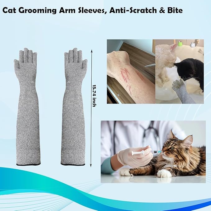 Pet Handling Gloves 16 Inch, Bite & Scratch Proof Arm Sleeves for Cat Grooming, Bathing and Nail Trimming, Long Protective Sleeves for Dogs, Vet Use, Animal Handling