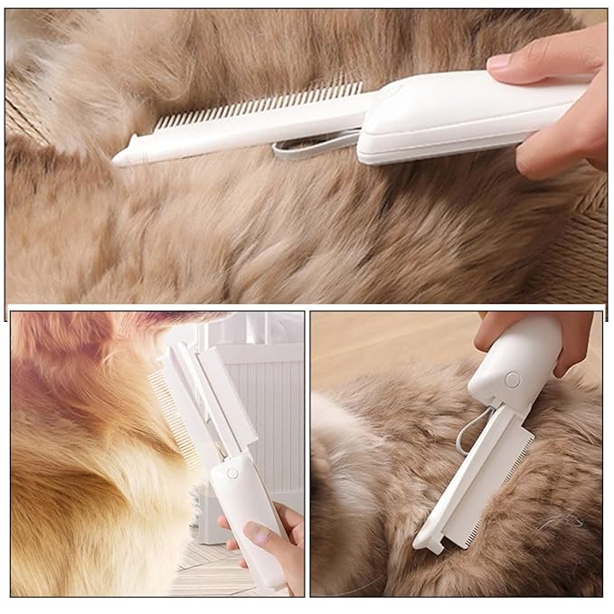 Multi-function 3-in-1 Foldable Pet Grooming Comb for Dogs and Cats, White Hair Removal and Dematting Brush, Compact Daily Use Pet Supply for Indoor Fur Care