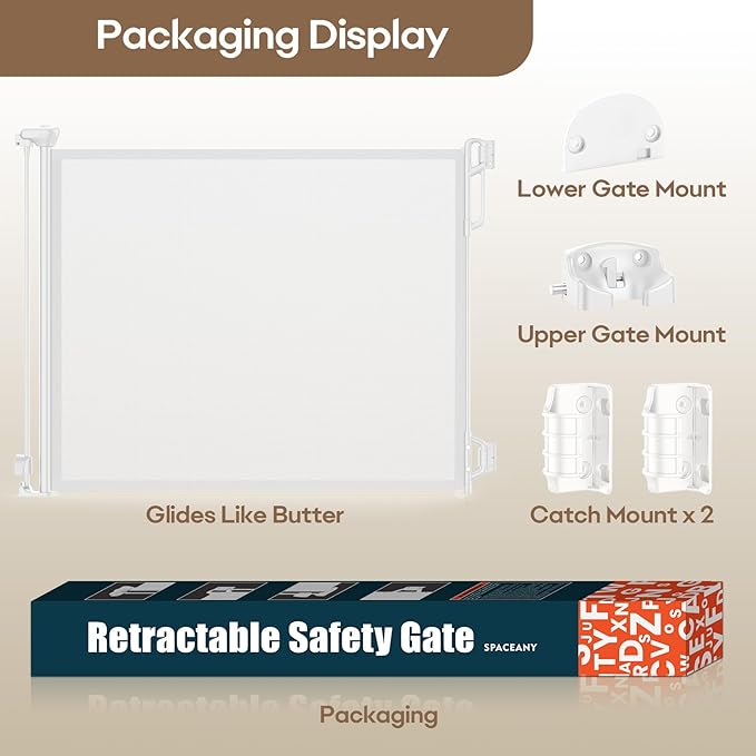 Retractable Safety Baby Gate or Mesh Dog Gate,Durable Portable Mesh Retractable Gate,Easy to Use for Stairs, Doorways, Hallways, Indoor, Outdoor, 33.5" Tall, Extends to 55" Wide,White