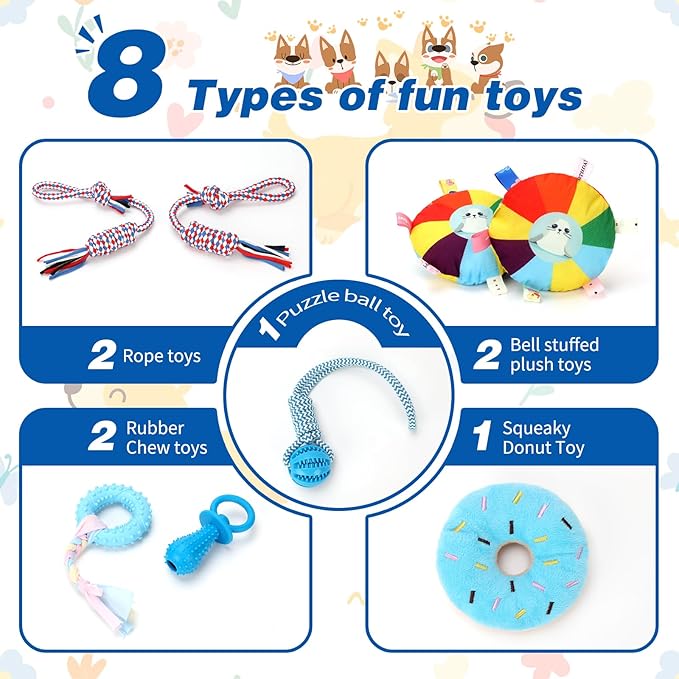 Puppy Play Gym with 8 Hanging Toys, Indoor Jungle Gym Toys for Small Dogs with PVC Frame, Interactive Puppy Toy with Bungee Straps for Entertainment Funny Teething and Mental