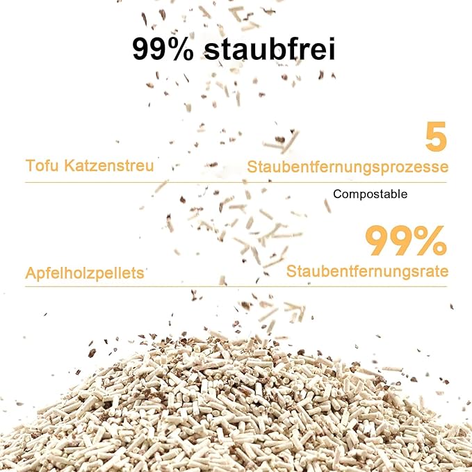 FUKUMARU Tofu Cat Litter, 6 LBS Clumping Cat Litter, Dust Free Unscented Flushable Tofu Litter, Natural, Lightweight and Low Tracking Kitty Litter Pellets Mixed Apple Wood, 24/7 Odor Control