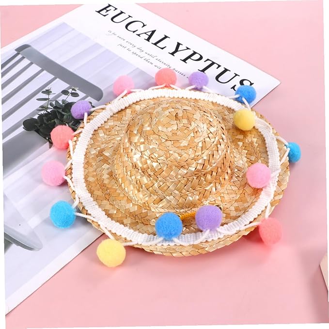 Abaodam Pet Straw Hat with Lace S Pattern, Woven Knitted Straw Cap, Funny Photo Prop for Small Dogs, Cute Pet Supplies for Outdoor and Home Use