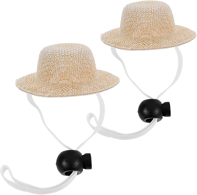 2pcs Beige Multi-Function Dog Straw Hats with Elastic Strap, Wear-Resistant Decorative Puppy Caps for Summer Outdoor Pet Supplies, Inner Diameter 3.2cm