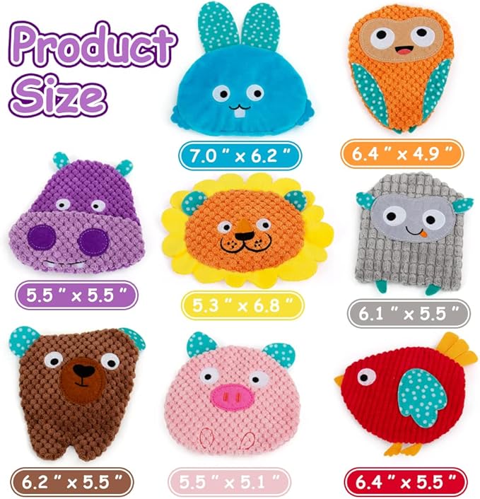 No Stuffing Dog Toys - 8 Pack Squeaky and Crinkle Plush Toys for Small Medium Dogs, Durable for Aggressive Chewers,Cute Puppy Textured Animals