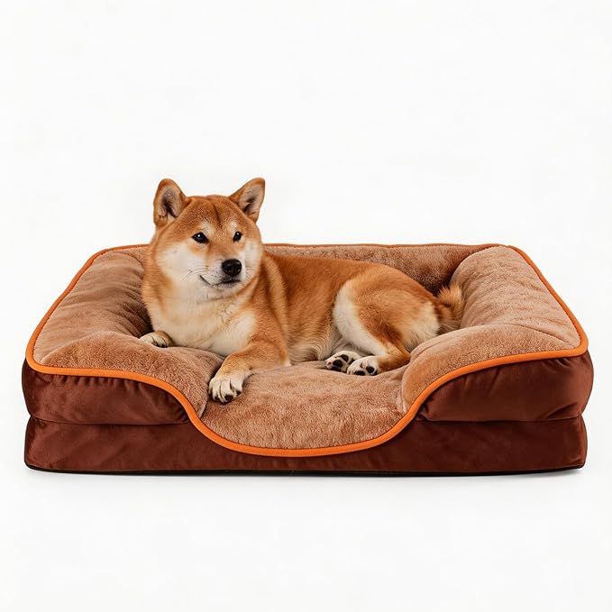 NEWBULIG 35x25 Inch Orthopedic Dog Bed Large Sized, Dog Couch/Sofa Bed with Washable Cover, Waterproof, Memory Foam, Soft Fluffy Surface