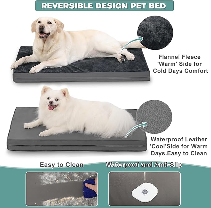 Waterproof Dog Bed Medium Small Size Dog, Orthopedic Washable Crate Pad 29 inch, Foam Pet Bed with Removable Cover Reversible, Anti-Slip Bottom Kennel Pad, 29"x18", Dark Gray