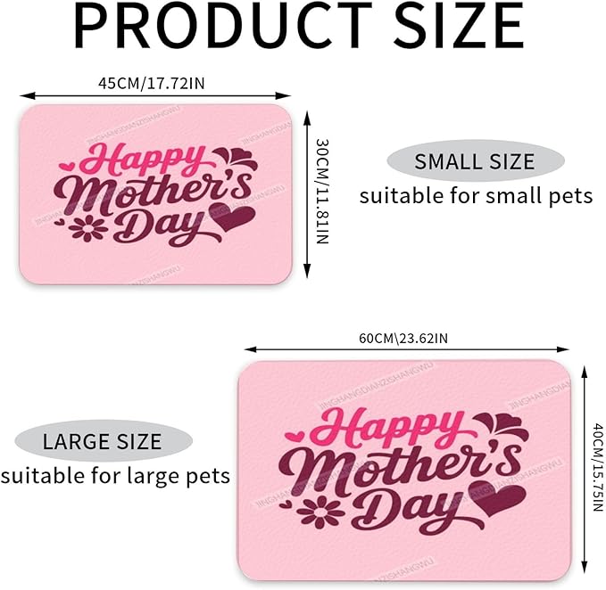 Pet Feeding Mat Happy Mother's Day Floral Gift Mom FA Dog Food Mat for Food Water No Stains Quick Dry Dispenser Cat Bowl Mats for Messy Drinkers 18X12In
