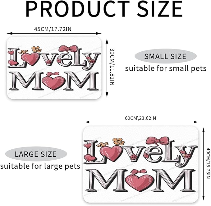 Pet Feeding Mats with Residue Collection Happy Mother's Day Lovely Mom Gift for Mum Cy Waterproof Dog Cat Bowl Mat 24x16In with Prevent Water Food Spills