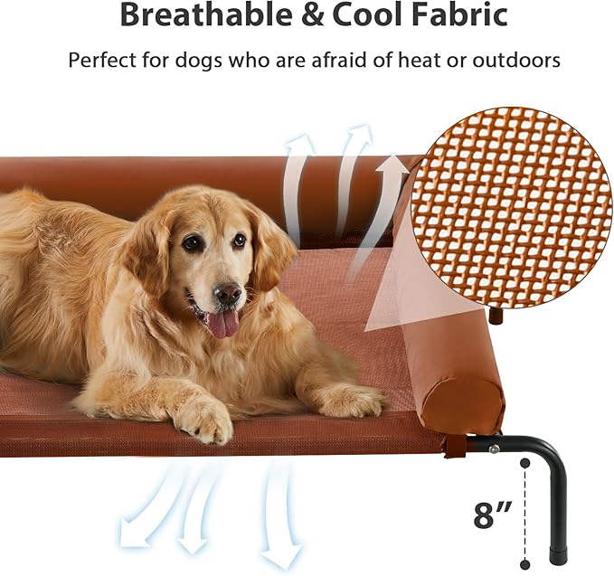 RRPETHOME Large Elevated Cooling Dog Bed, Raised Cot Beds for Large Dogs, Elevated Outdoor Dog Bed, Chew Proof Portable Cooling Pet Cot with Skid-Resistant Feet and Breathable Mesh