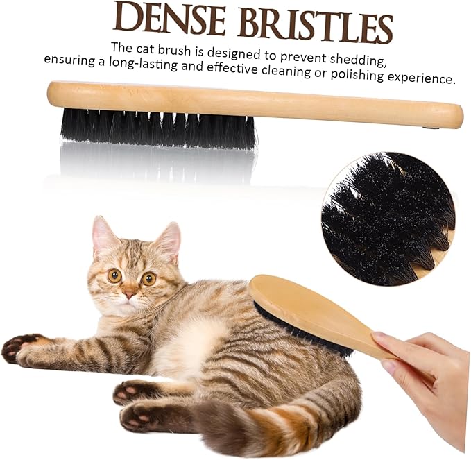 Cat Grooming Brush Boar Bristles Shoe Garment Brush Wood Handle Lint Remover Efficient