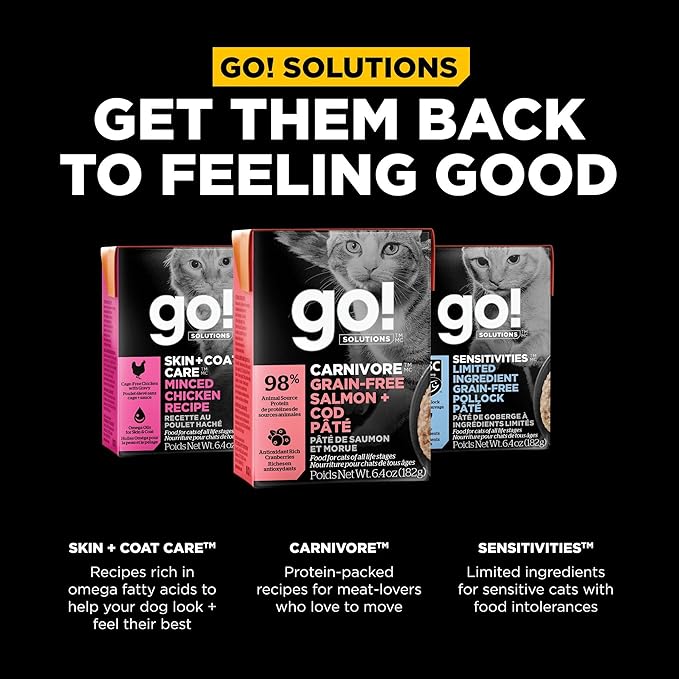 Go! Solutions Carnivore, Grain-Free, Protein Rich Wet Cat Food, Salmon and Cod Pâté, 6.4 oz (Pack of 6)