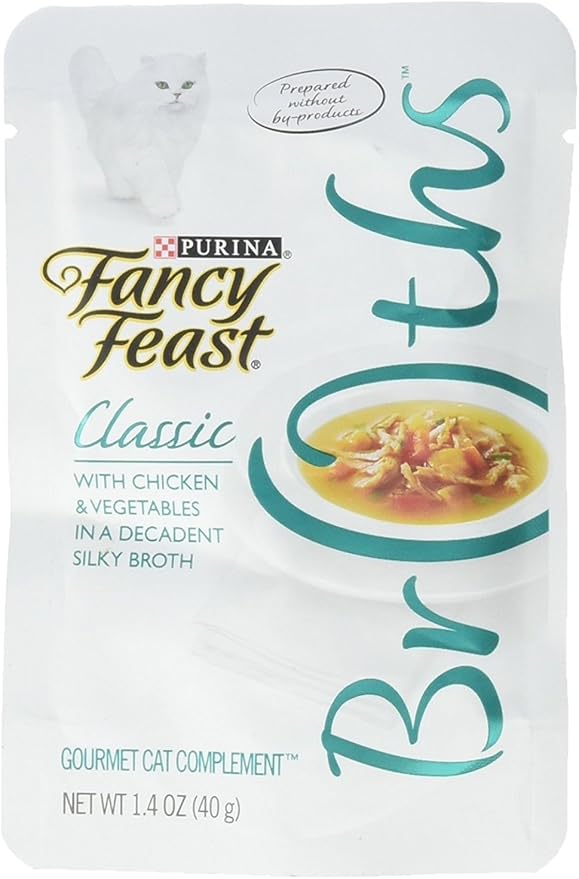 Fancy Feast Broth for Cats, Classic, With Chicken & Vegetables, 1.4-Ounce Pouch, Pack of 32