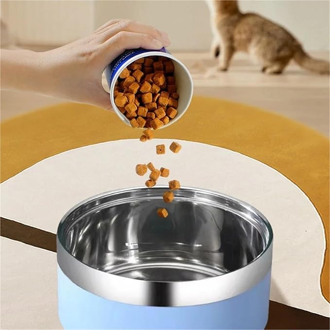 1PCS Stainless Steel Pet Bowl Round Thickened Cat and Dog Food Bowl Multi-Specification Anti-Fall Food Bowl Feeding Pet Supplies(Light Blue,M-16CM)