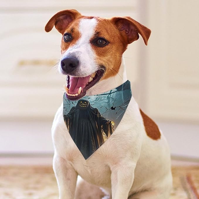 Dog Bandana Spring Pet Scarf Adjustable Triangle Ghosts Haunt The Night Printing Dog Bib Washable Polyester Puppy Bandana for Small Medium Large Dogs Cat Birthday Party Supplies