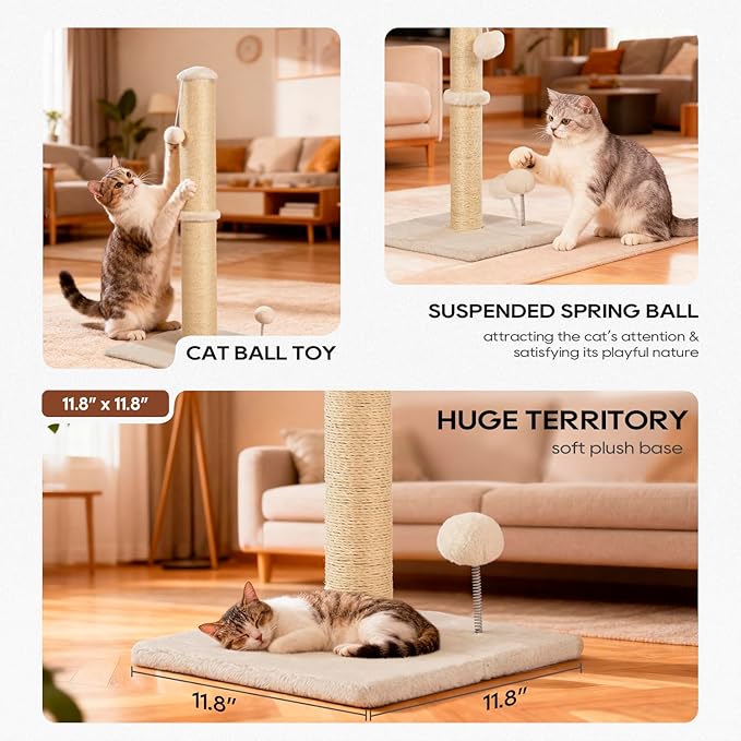 Dkelincs 22" Cat Scratching Post Premium Sisal Kitten Scratcher with Hanging Ball for Indoor Cats, Cat Scratch Post for Living Room & Bedroom, Ideal for Kittens or Smaller Cats (Beige, 22 Inch)