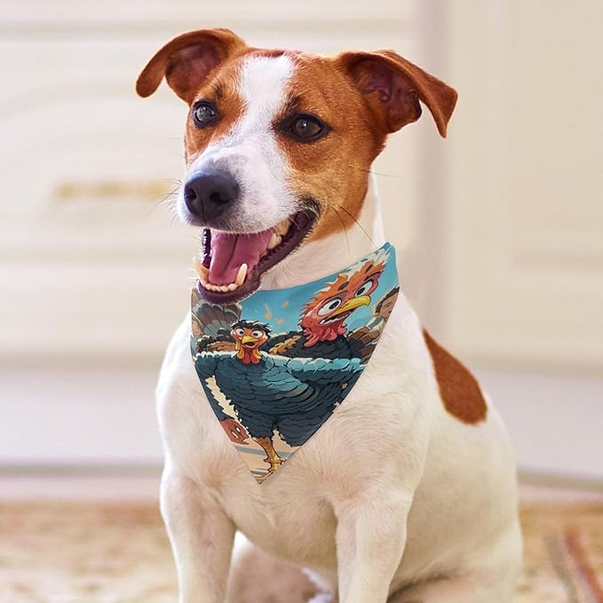 Dog Bandana Spring Pet Scarf Adjustable Triangle Farm Turkey Printing Dog Bib Washable Polyester Puppy Bandana for Small Medium Large Dogs Cat Birthday Party Supplies