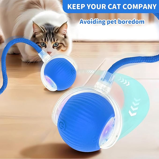 Interactive Cat Toys for Indoor Cats Smart Automatic Ball Rolling for Bored Kitten Pet Upgraded Speedy Moving Chase Dogs Toy Valentine's Day Gift Blue