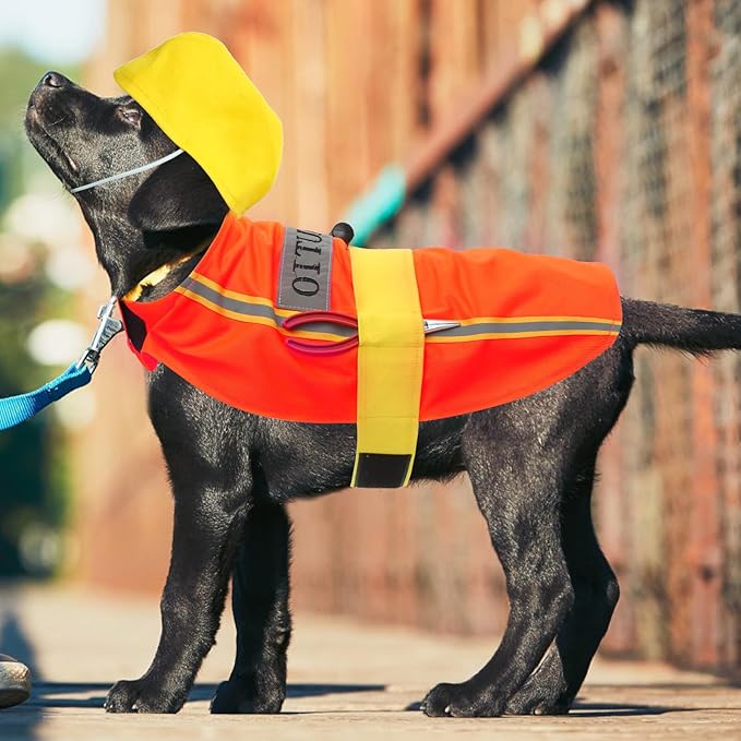 Wear-Resistant Engineer Dog Costume Puppy Clothes Decorative Orange Polyester L Size Festive Pet Supply