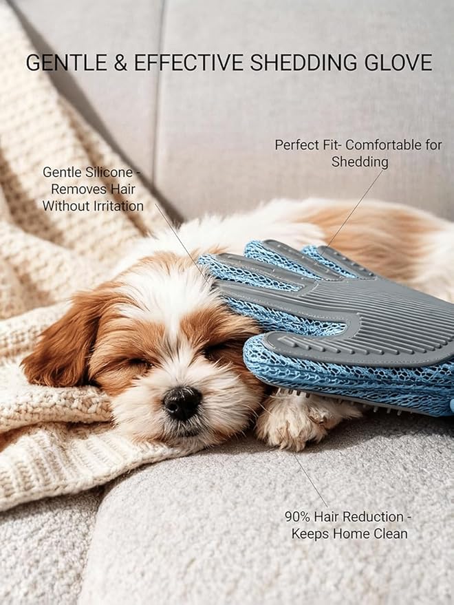 Gentle Pet Hair Removal Glove - Efficient Cat & Dog Mitt Brush for Shedding - Grooming and Deshedding Tool for Long or Short Fur Pets - Perfect for Bathing & Massage (one Piece)