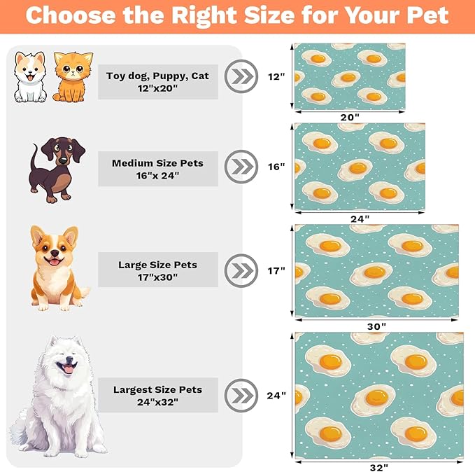 Cute Dog Food Mat for Floors Absorbent Dog Bowl Mat for Food and Water Dispenser Quick Dry Cat Food Placemat Pet Supplies 24" x 32", Egg