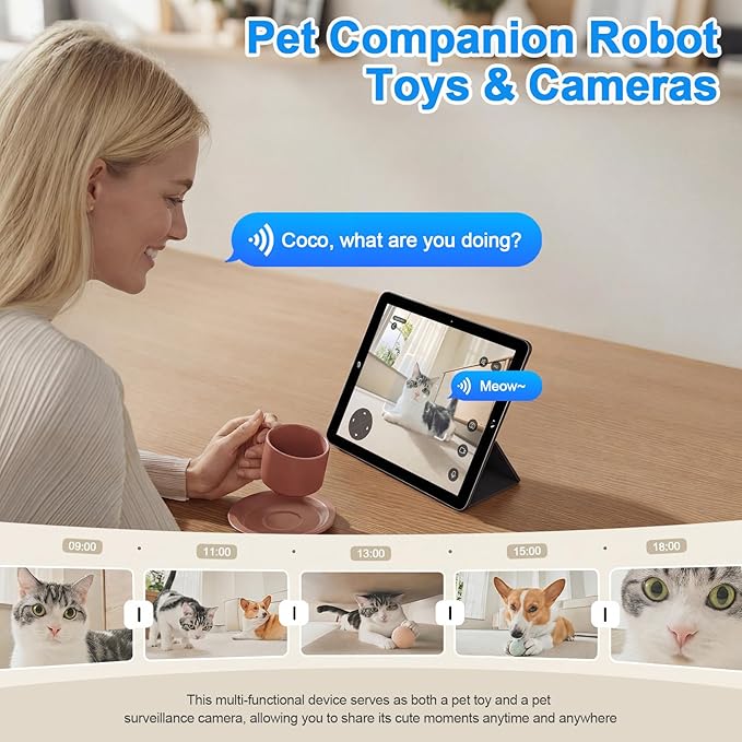 Pet Companion Robot with 720P HD Camera,Interactive Toy for Dogs and Cats,360°Movement, Night Vision, Two-Way Audio,App Control(Only 2.4G WiFi)