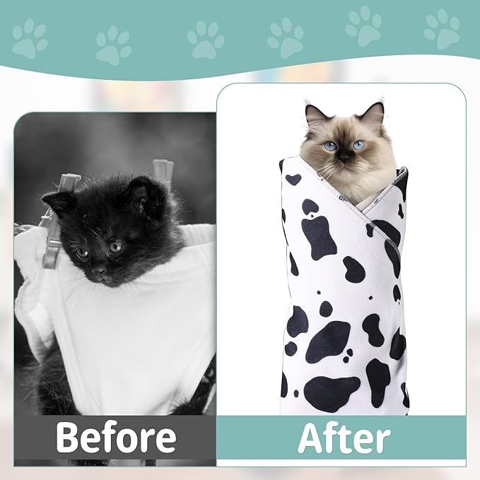 Cat Wrap for Grooming, 21.6x21.6in Soft Fabric Self-Adherent Cat Burrito Towel Restraint Wrap Anti-Bite & Anti-Scratch Cat Swaddle Wrap Washing Bag for Cutting Trimming Clipping Nails Medicine