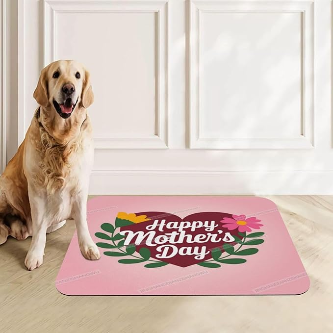 Non Slip Mat for Dog Pet Cat Dog Food Mats Happy Mother's Day Floral Gift for Mom Gg Water Bowl Mat Quick Dry Absorbent Cat Feeding Mats 24x16In