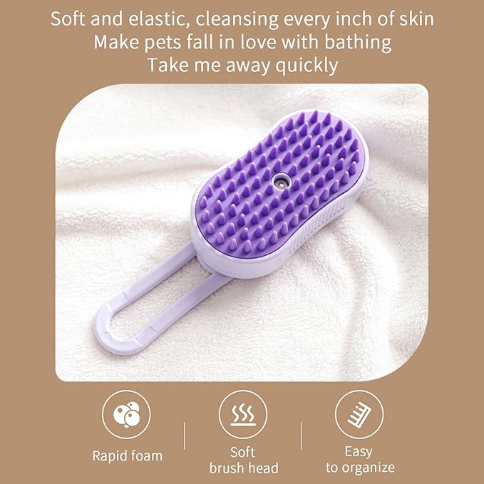 2 Pcs Pet Spray Massage Brush, Cat Hair Steam Brush for Shedding,Cleaning Pet Brush for Massage and Bathing with One Click Spray,Silicone Grooming Spray Comb with 360° Rotating Arm