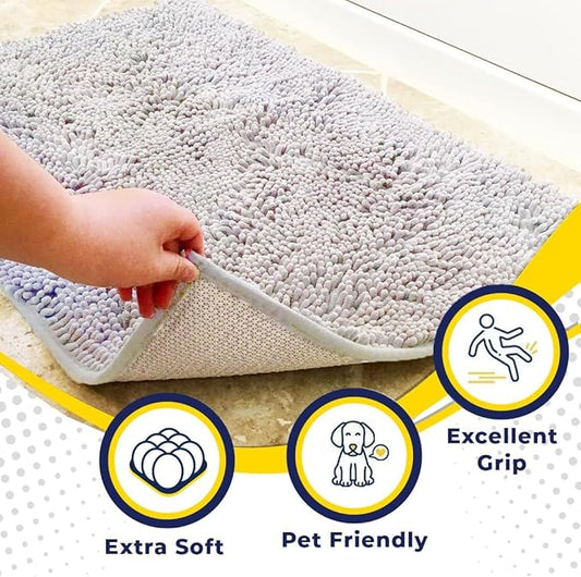 Muddy Mat® | Super Absorbent Door Mat Indoor, Microfiber Quick Dry Chenille Entryway Rug, Non-Slip Front Door Mat, Indoor Mats for Entryway, Machine Washable Pet Rug, White 48"x72"