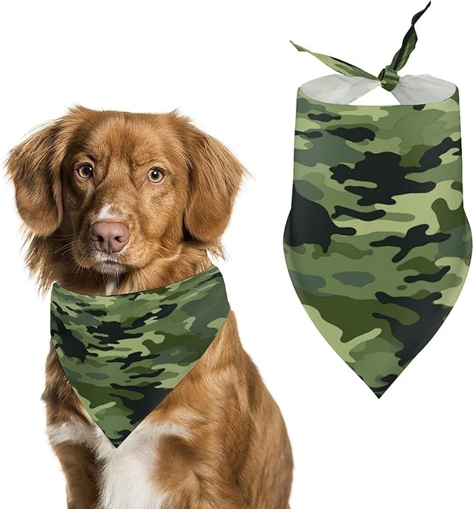 Dog Bandana Spring Pet Scarf Adjustable Triangle Camo Green Printing Dog Bib Washable Polyester Puppy Bandana for Small Medium Large Dogs Cat Birthday Party Supplies