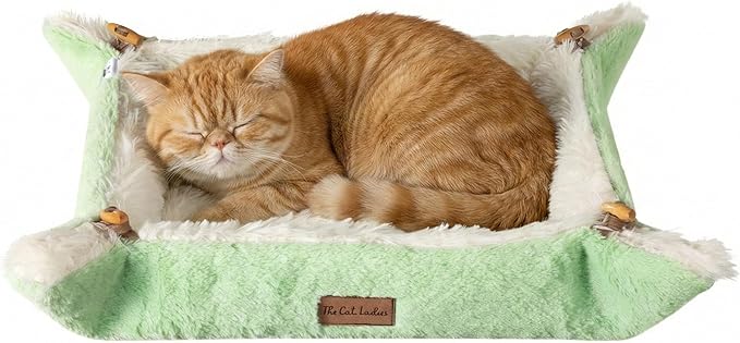 The Cat Ladies Self Warming Heated Cat Bed - Heated Outdoor Kitten Bed - Non Electric Heating Pad - for Indoor and Outdoor Cats - Reversible Comfortable Design - Light Green