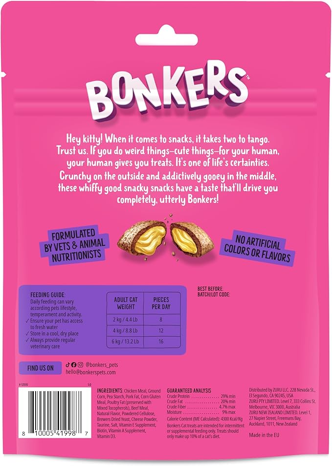 Bonkers Cat Bites, Crunchy & Soft Bangin' Beef Flavor Treats, Low Calorie, Training or Food Topper, 6.3 oz / 180g Resealable Bag for All Breeds and Ages, Value Pack (6 Pack)