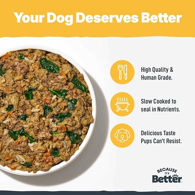 Because it's Better Entrée Complete Meal, Lamb Stew with Rice, Human Grade Wet Dog Food, 10 oz Pouches, 6 Count (Pack of 2)
