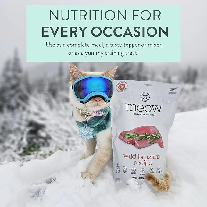 The New Zealand Natural Pet Food Co Meow Freeze Dried Cat Food - Wild Brushtail Recipe, High Protein Treats, Meals & Toppers,Dry Cat Food,9.9 oz